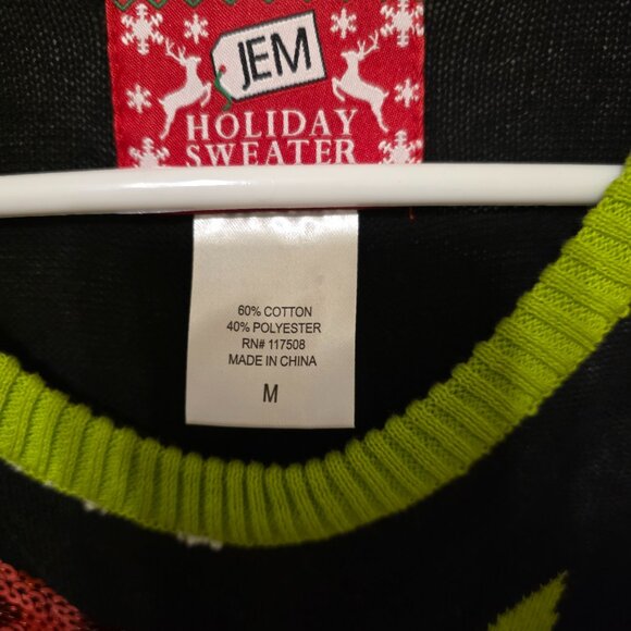 JEM Holiday Sweater Womens M Black Flamingo Sequin Santa Hat Ugly Christmas - Picture 2 of 4